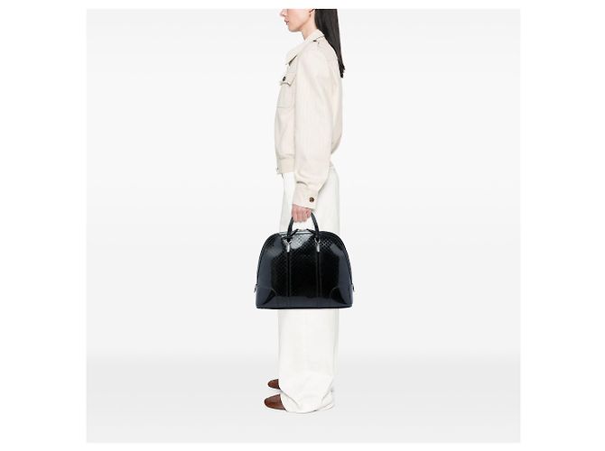 Borsa Dome Top Handle Large Microguccissima in vernice nera Gucci Nero - vista 5