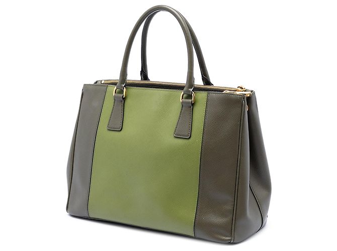 Borsa Prada Galleria Double Zip Medium Bicolor in pelle Saffiano Lux Verde - vista 2