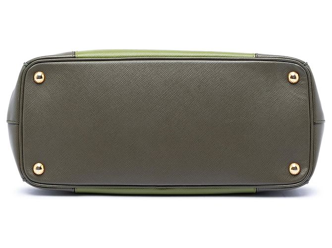 Borsa Prada Galleria Double Zip Medium Bicolor in pelle Saffiano Lux Verde - vista 3