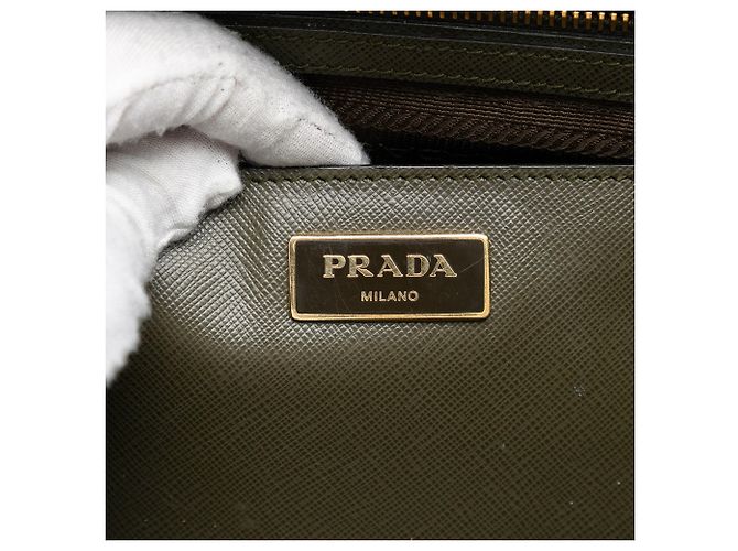Borsa Prada Galleria Double Zip Medium Bicolor in pelle Saffiano Lux Verde - vista 5