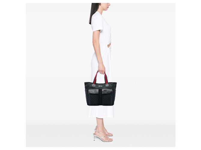 Tote Gucci GG Canvas Web con doppie tasche, Nero - vista 5