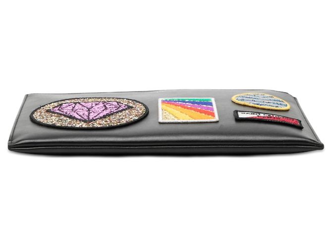 Borsa Clutch Saint Laurent in pelle nera con multi-patch e cerniera Nero - vista 3