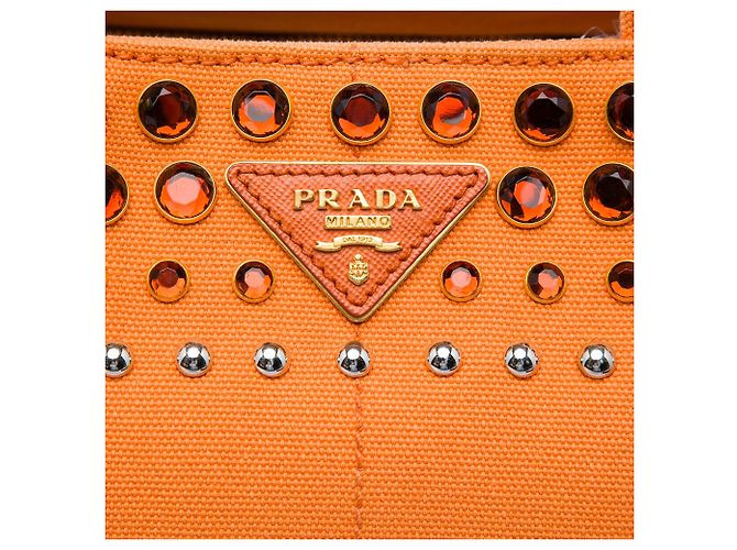 Borsa Satchel Prada Canvas Canapa Bijoux Arancione - vista 5