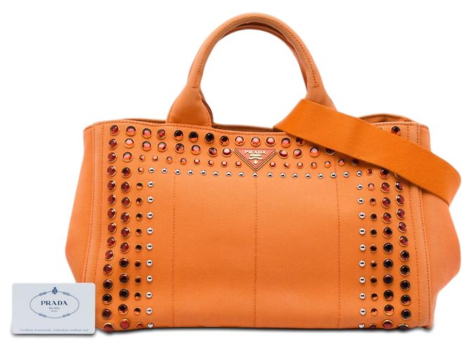Borsa Satchel Prada Canvas Canapa Bijoux Arancione - vista 7