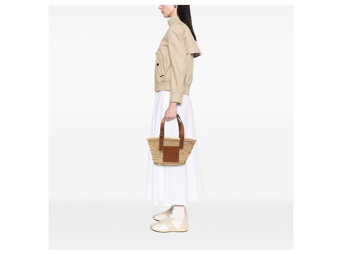 Borsa Tote LOEWE Small Raffia Anagram beige - vista 6