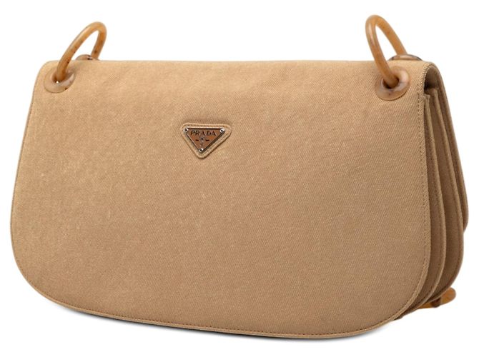 Borsa a tracolla in tela e resina marrone Prada con catena - vista 2