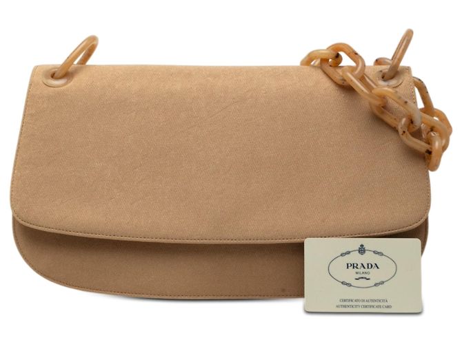 Borsa a tracolla in tela e resina marrone Prada con catena - vista 7