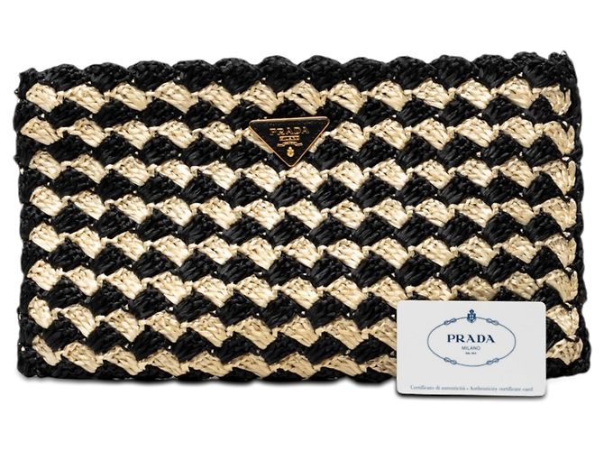 Clutch in crochet di rafia Prada nera Nero - vista 7