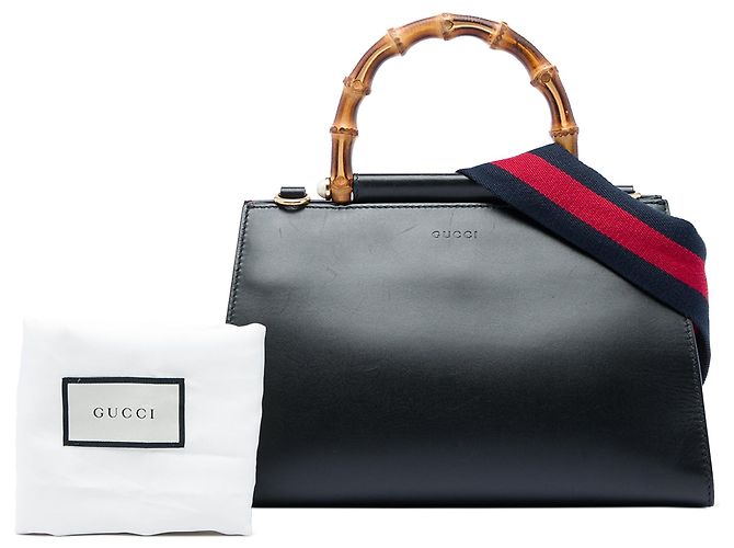 Bamboo Borsa Satchel Gucci Nymphaea Small in pelle di vitello nera con bambù e Web Nero - vista 8