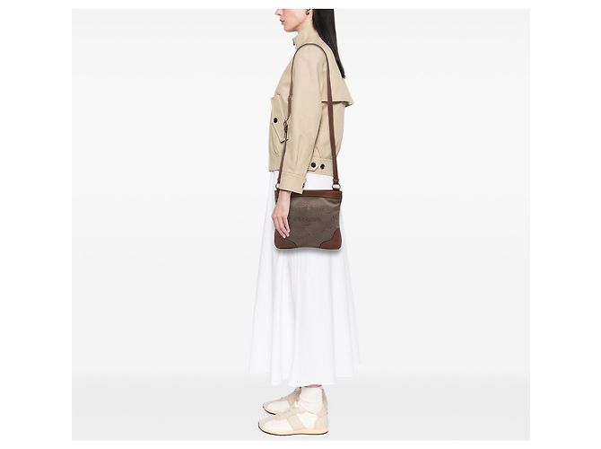 Borsa a tracolla Prada in tela Canapa logo beige - vista 5
