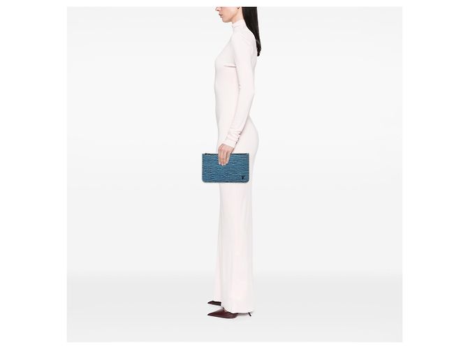 Pochette Louis Vuitton Neverfull in pelle Epi Denim blu - vista 7