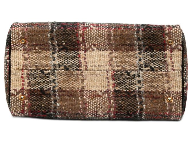 Borsa Boston Burberry in lana a quadri marrone - vista 3