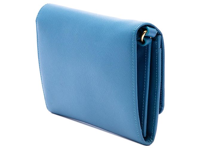 Borsa a tracolla Prada Saffiano Lux Bow Wallet On Strap Blu - vista 2