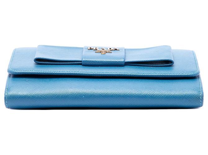 Borsa a tracolla Prada Saffiano Lux Bow Wallet On Strap Blu - vista 3