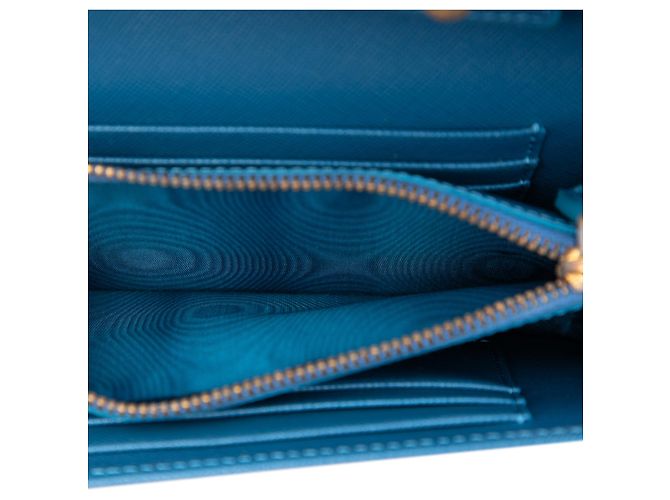 Borsa a tracolla Prada Saffiano Lux Bow Wallet On Strap Blu - vista 4