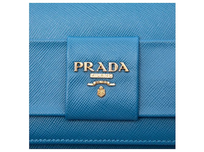 Borsa a tracolla Prada Saffiano Lux Bow Wallet On Strap Blu - vista 5