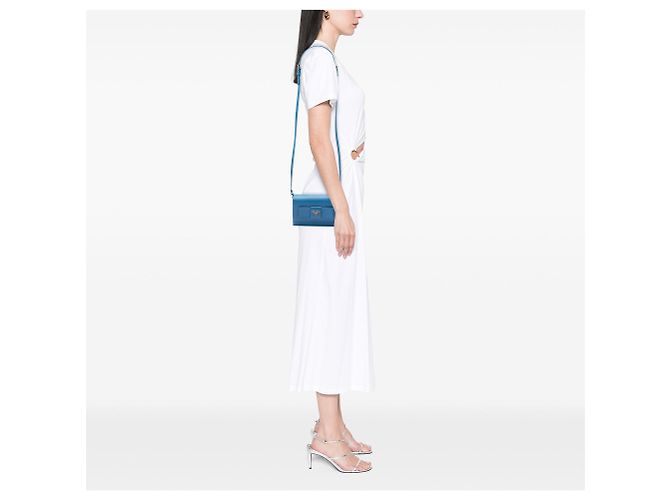 Borsa a tracolla Prada Saffiano Lux Bow Wallet On Strap Blu - vista 6