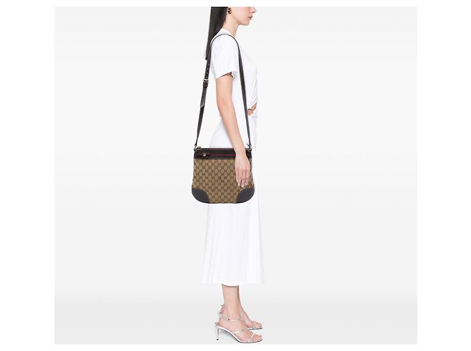 Borsa a tracolla Gucci GG Canvas Web Mayfair Beige - vista 6