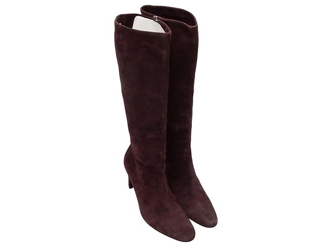 Eggplant Bally Suede Heeled Knee-High Boots Size 7.5 Purple - view 2
