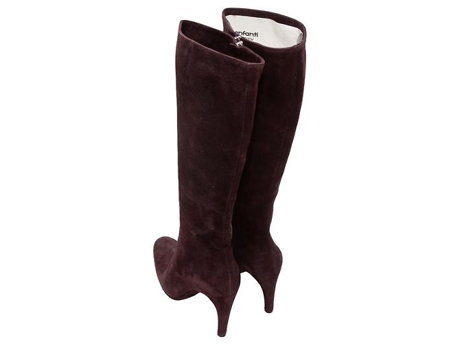 Eggplant Bally Suede Heeled Knee-High Boots Size 7.5 Purple - view 3
