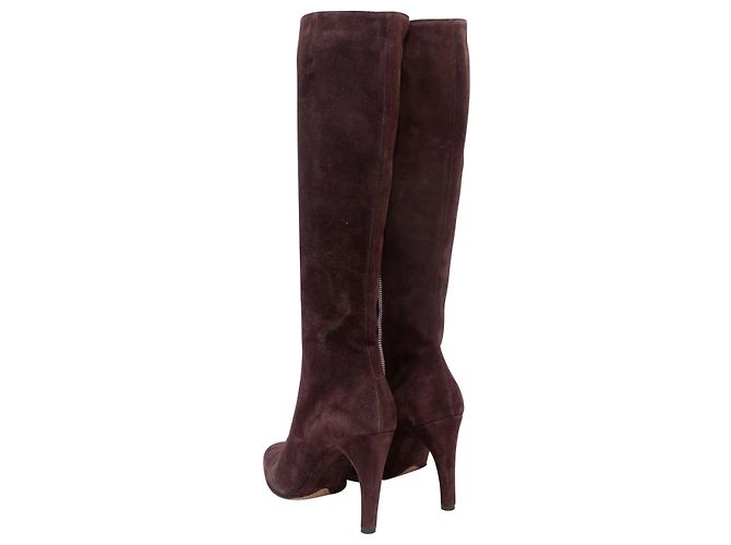 Eggplant Bally Suede Heeled Knee-High Boots Size 7.5 Purple - view 4