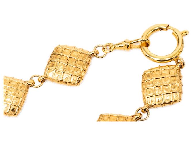 Gold Chanel CC Goldplattierte gesteppte Diamant-Halskette Golden - Ansicht 2