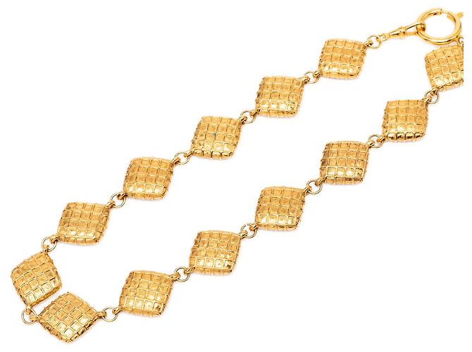 Gold Chanel CC Goldplattierte gesteppte Diamant-Halskette Golden - Ansicht 4
