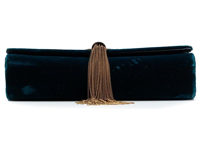 Borsa a tracolla piccola Saint Laurent Kate in velluto blu con monogramma e nappa - vista 3