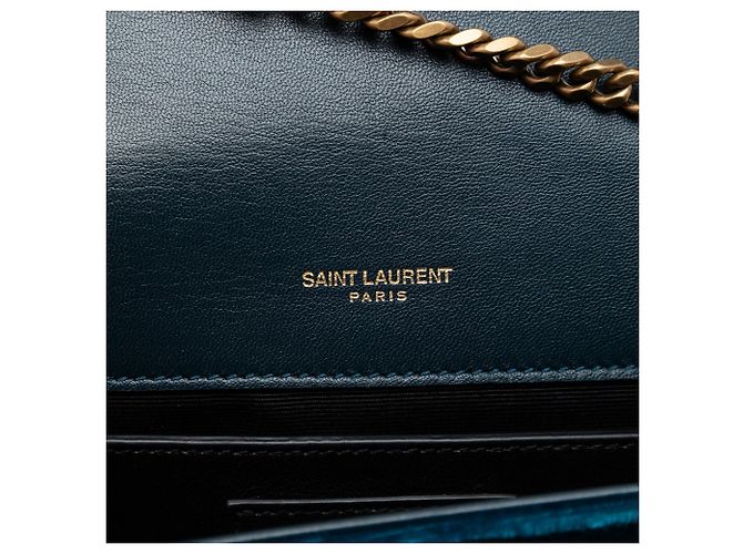 Borsa a tracolla piccola Saint Laurent Kate in velluto blu con monogramma e nappa - vista 5