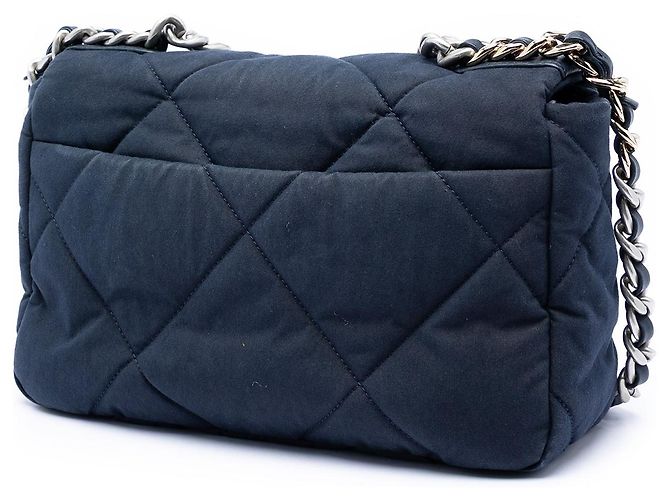 Borsa Chanel Medium Quilted Jersey 19 Flap Satchel Blu - vista 2