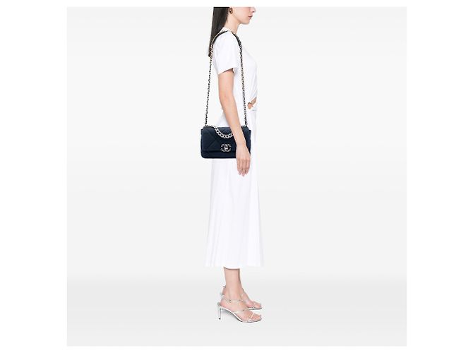 Borsa Chanel Medium Quilted Jersey 19 Flap Satchel Blu - vista 6