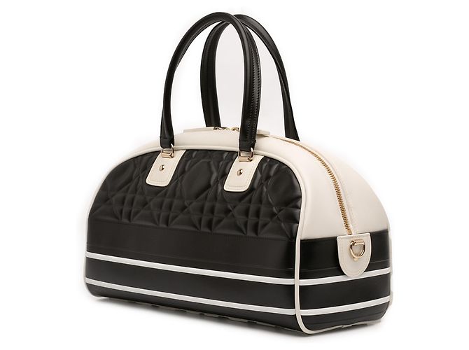 Borsa Bowling Dior Vibe Medium in pelle Cannage nera con cerniera Nero - vista 2