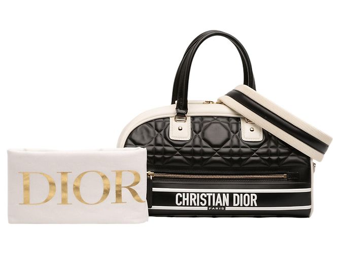 Borsa Bowling Dior Vibe Medium in pelle Cannage nera con cerniera Nero - vista 9