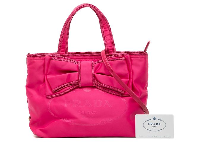 Prada Tessuto Canapa Logo Bow Satchel Rosa Pink - Ansicht 7