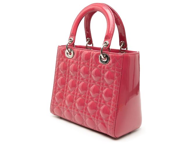 Borsa Lady Dior Medium in pelle verniciata Cannage Rosa - vista 2