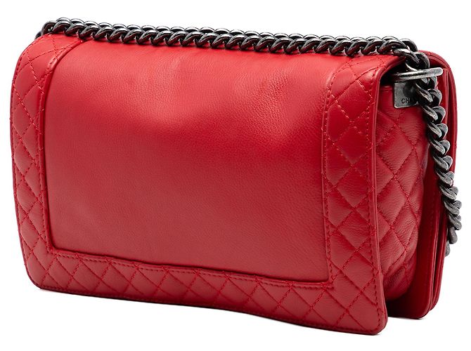 Borsa a tracolla Chanel Old Medium Boy Reverso Flap in pelle di vitello rossa Rosso - vista 2
