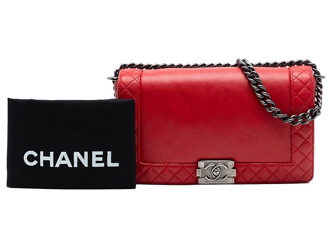 Borsa a tracolla Chanel Old Medium Boy Reverso Flap in pelle di vitello rossa Rosso - vista 7