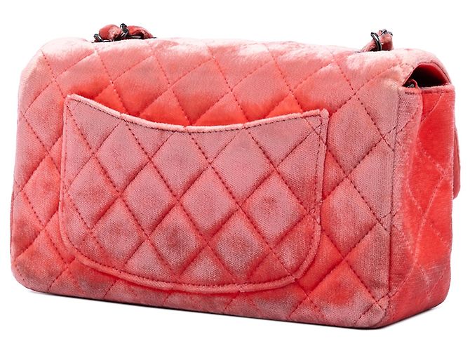 Mini bolsa transversal retangular clássica Chanel Laranja em veludo de aba única - vista 2