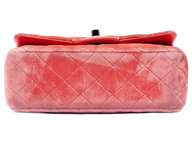 Mini bolsa transversal retangular clássica Chanel Laranja em veludo de aba única - vista 3