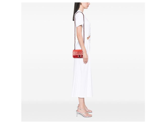 Mini bolsa transversal retangular clássica Chanel Laranja em veludo de aba única - vista 5