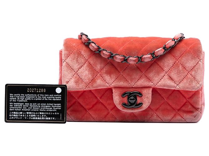 Mini bolsa transversal retangular clássica Chanel Laranja em veludo de aba única - vista 6
