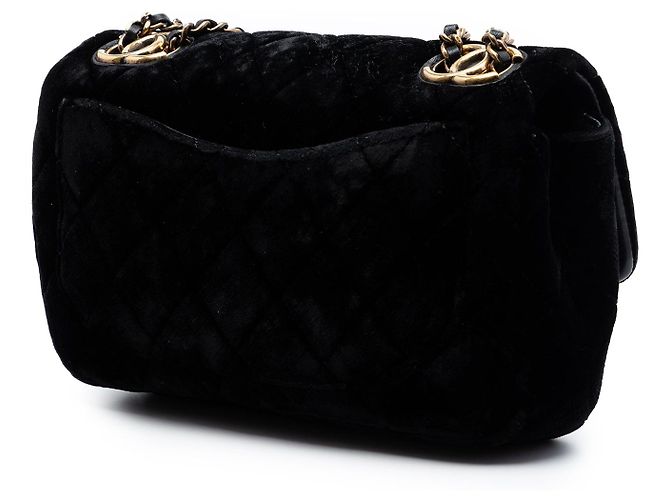 Borsa a tracolla Chanel Small Quilted Velvet CC Eyelet Flap Nera Nero - vista 2