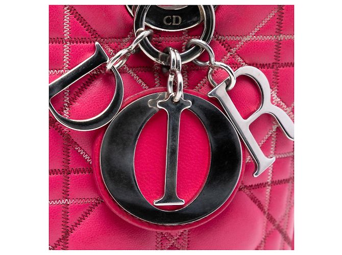Borsa Lady Dior Medium in pelle d'agnello Cannage rosa con cuciture a contrasto - vista 5