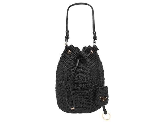 Borsa a secchiello Prada in rafia e pelle nera Nero - vista 2