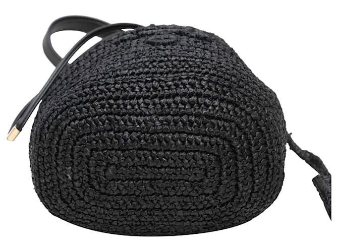 Borsa a secchiello Prada in rafia e pelle nera Nero - vista 4