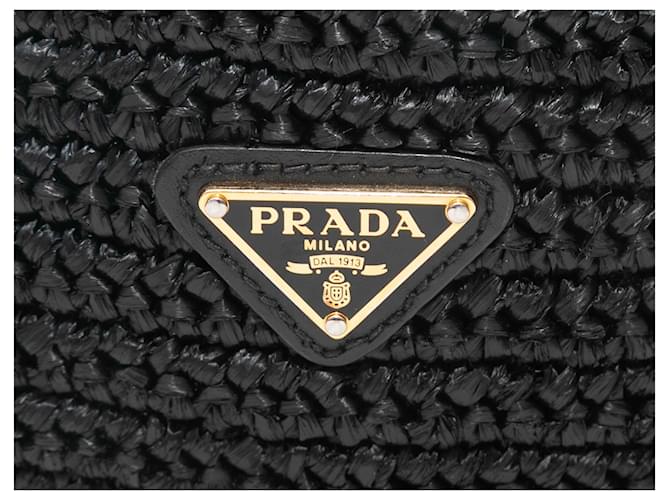 Borsa a secchiello Prada in rafia e pelle nera Nero - vista 5