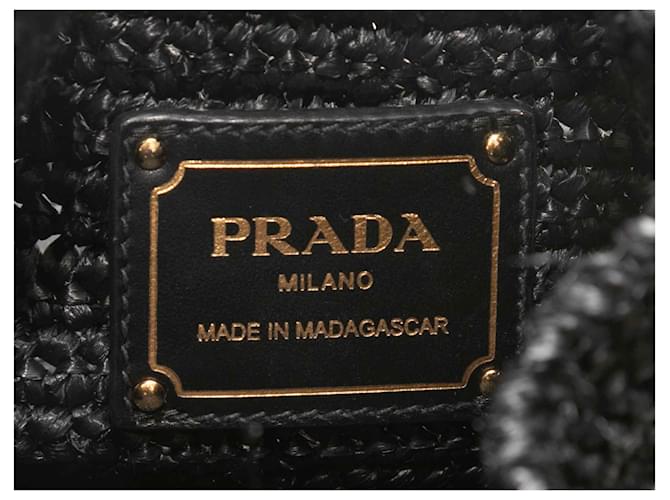 Borsa a secchiello Prada in rafia e pelle nera Nero - vista 7