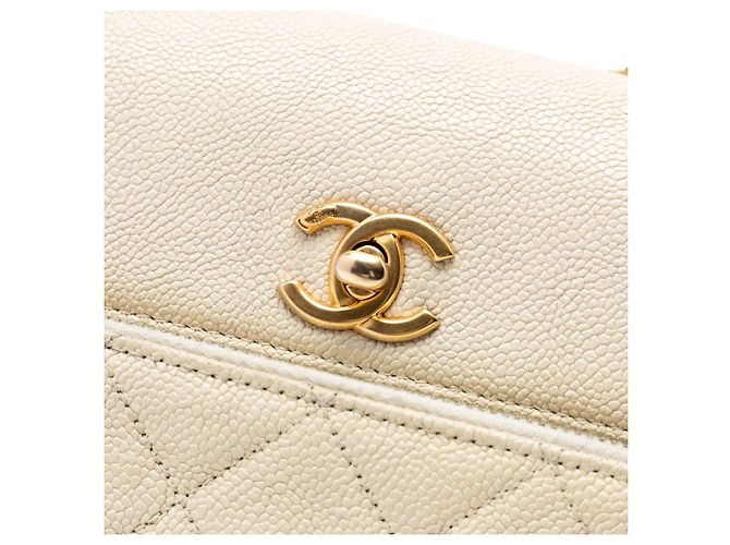 Borsa a tracolla con patta Chanel Caviar Business Affinity Messenger Bianca Bianco - vista 6
