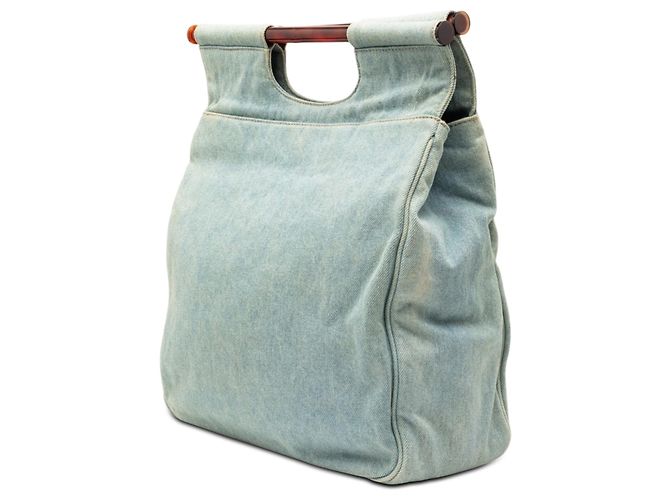 Blauer Chanel CC Denim Tote mit Schildpatt-Griff - Ansicht 2
