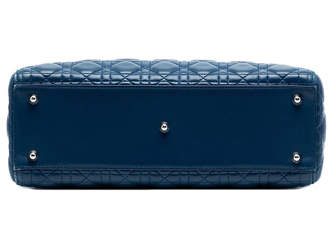 Borsa Lady Dior Large in pelle d'agnello Cannage blu - vista 3